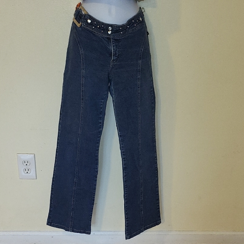 Chic Women's Low Waist Dark Blue Flare Stretch Jeans